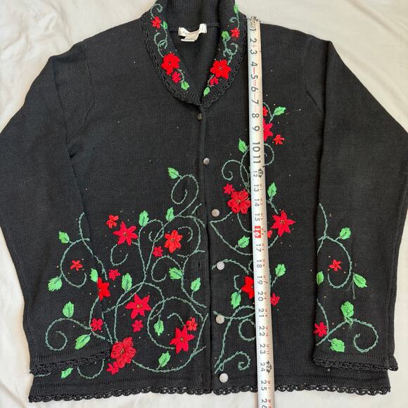 Vintage Arriviste Black, Holiday Embroidered, Cardigan- M - Picture 7 of 9
